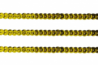 Пайетки "ОмТекс" на нитях, SILVER-BASE, 6 мм С / упак.73+/-1м, цв. А-1 - т.золото - купить в Воронеже. Цена: 468.37 руб.