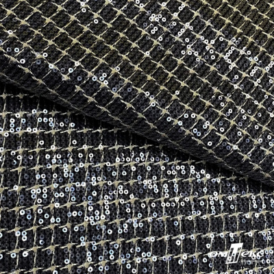 Ткань костюмная с пайетками, 100%полиэстр, 460+/-10 гр/м2, 150см #309 - цв. чёрный - купить в Воронеже. Цена 1 203.93 руб.