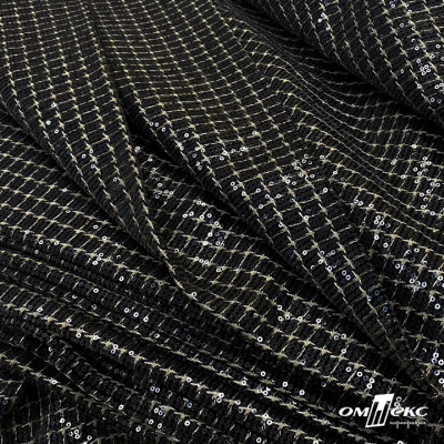 Ткань костюмная с пайетками, 100%полиэстр, 460+/-10 гр/м2, 150см #309 - цв. чёрный - купить в Воронеже. Цена 1 203.93 руб.